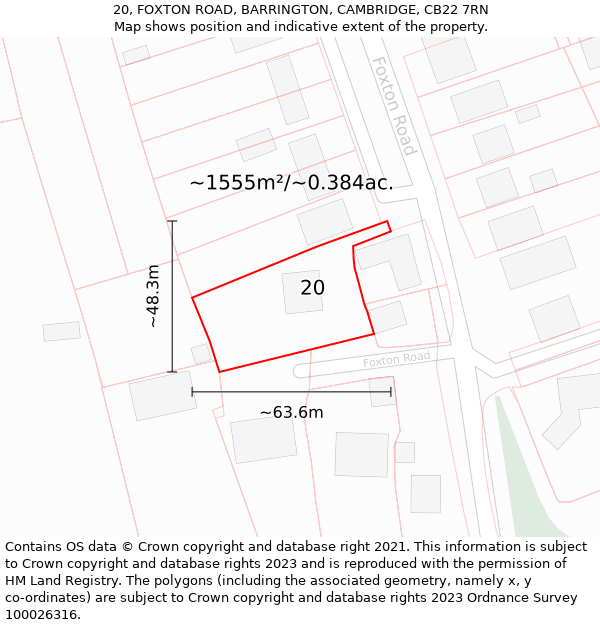 20, FOXTON ROAD, BARRINGTON, CAMBRIDGE, CB22 7RN: Plot and title map