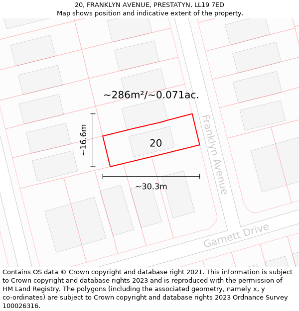 20, FRANKLYN AVENUE, PRESTATYN, LL19 7ED: Plot and title map