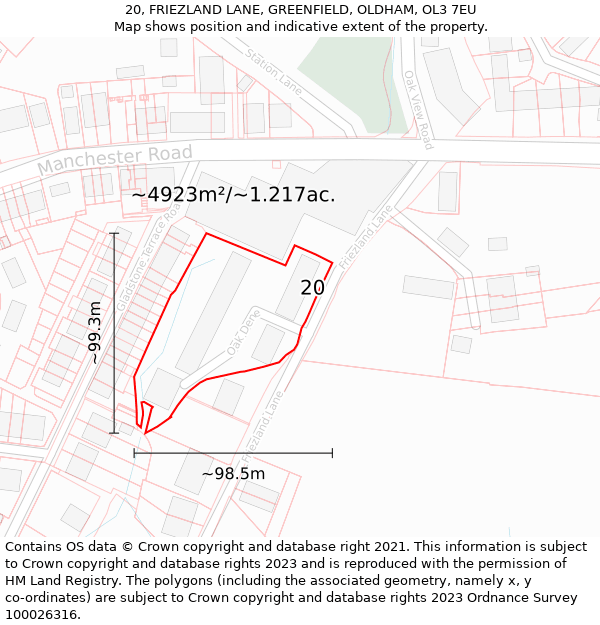 20, FRIEZLAND LANE, GREENFIELD, OLDHAM, OL3 7EU: Plot and title map