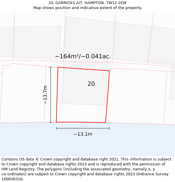 20, GARRICKS AIT, HAMPTON, TW12 2EW: Plot and title map