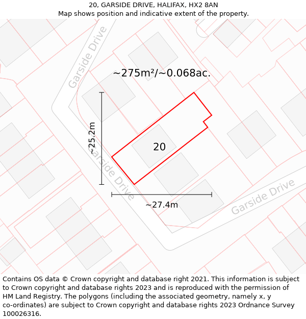 20, GARSIDE DRIVE, HALIFAX, HX2 8AN: Plot and title map