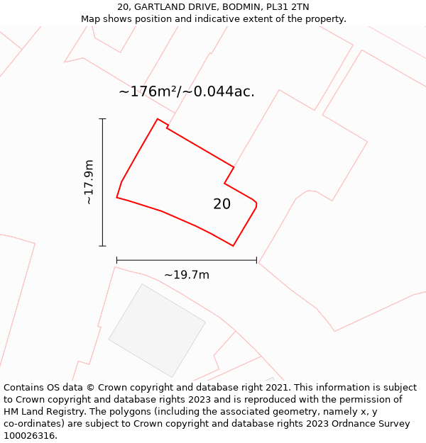 20, GARTLAND DRIVE, BODMIN, PL31 2TN: Plot and title map