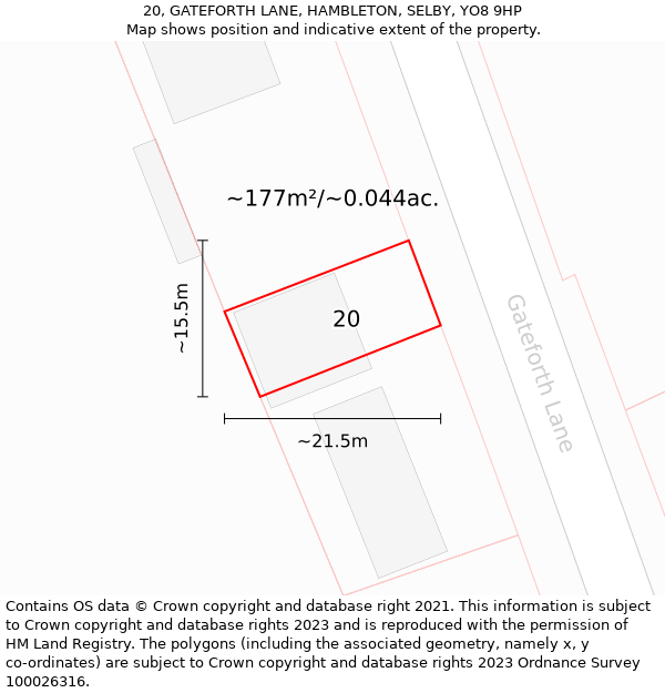 20, GATEFORTH LANE, HAMBLETON, SELBY, YO8 9HP: Plot and title map