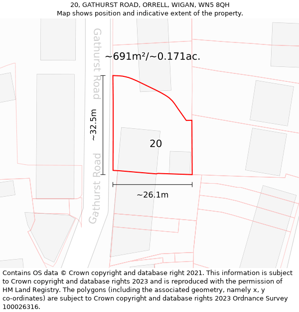 20, GATHURST ROAD, ORRELL, WIGAN, WN5 8QH: Plot and title map