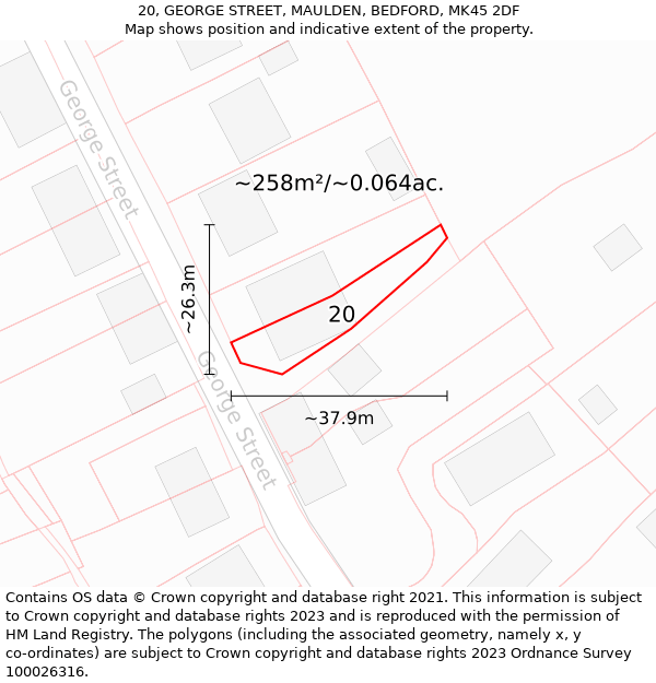 20, GEORGE STREET, MAULDEN, BEDFORD, MK45 2DF: Plot and title map