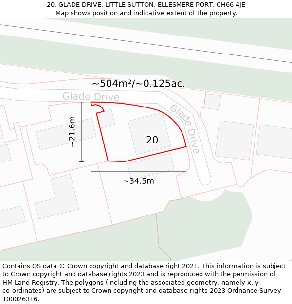 20, GLADE DRIVE, LITTLE SUTTON, ELLESMERE PORT, CH66 4JE: Plot and title map