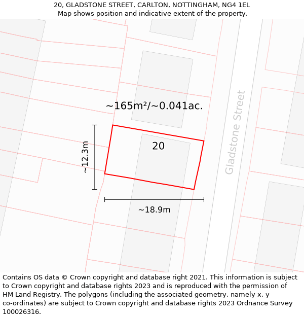 20, GLADSTONE STREET, CARLTON, NOTTINGHAM, NG4 1EL: Plot and title map