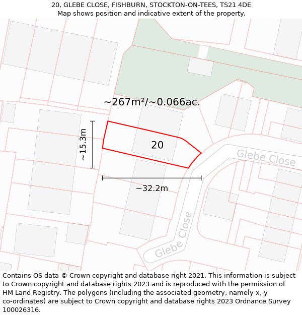 20, GLEBE CLOSE, FISHBURN, STOCKTON-ON-TEES, TS21 4DE: Plot and title map