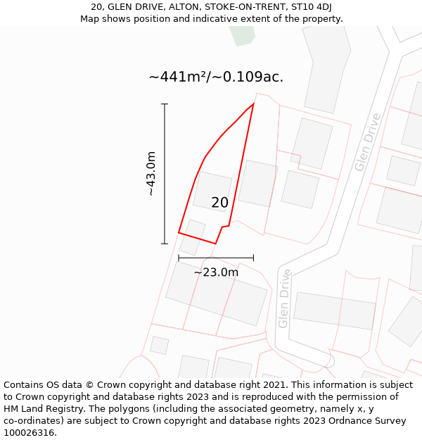 20, GLEN DRIVE, ALTON, STOKE-ON-TRENT, ST10 4DJ: Plot and title map