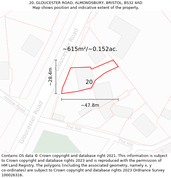 20, GLOUCESTER ROAD, ALMONDSBURY, BRISTOL, BS32 4AD: Plot and title map