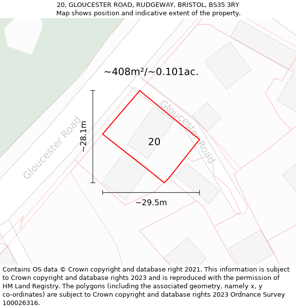 20, GLOUCESTER ROAD, RUDGEWAY, BRISTOL, BS35 3RY: Plot and title map