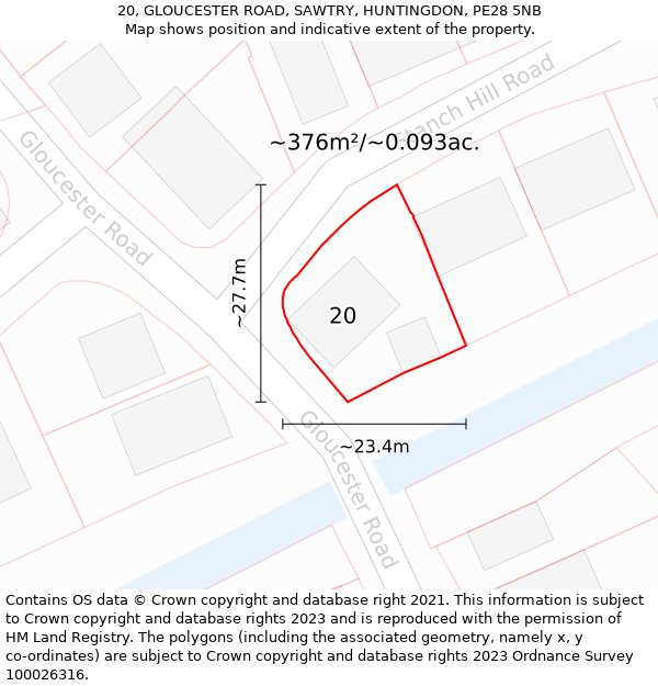 20, GLOUCESTER ROAD, SAWTRY, HUNTINGDON, PE28 5NB: Plot and title map