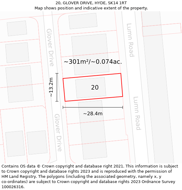 20, GLOVER DRIVE, HYDE, SK14 1RT: Plot and title map