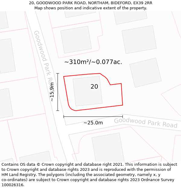 20, GOODWOOD PARK ROAD, NORTHAM, BIDEFORD, EX39 2RR: Plot and title map