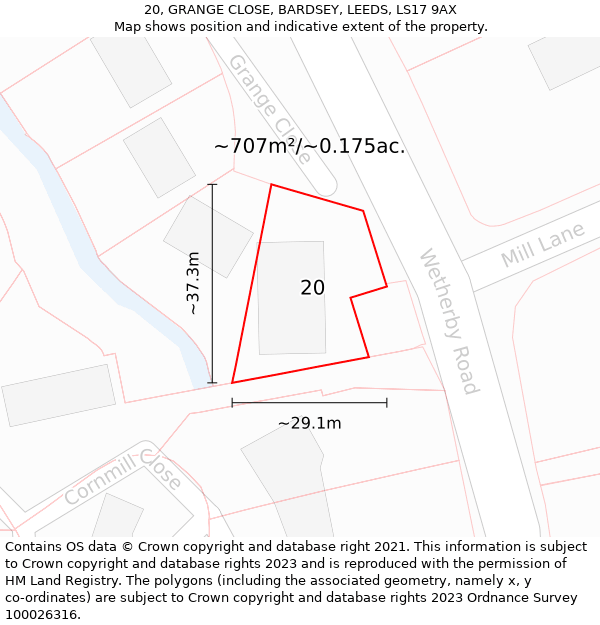 20, GRANGE CLOSE, BARDSEY, LEEDS, LS17 9AX: Plot and title map