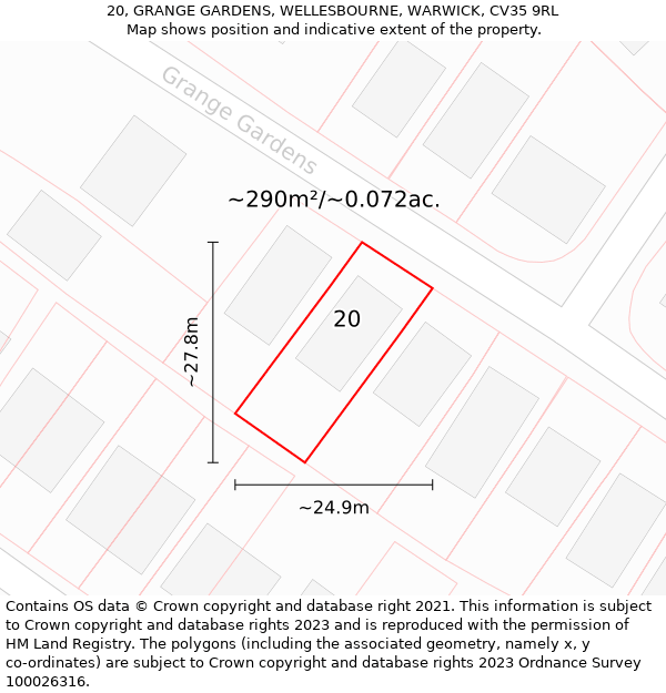 20, GRANGE GARDENS, WELLESBOURNE, WARWICK, CV35 9RL: Plot and title map