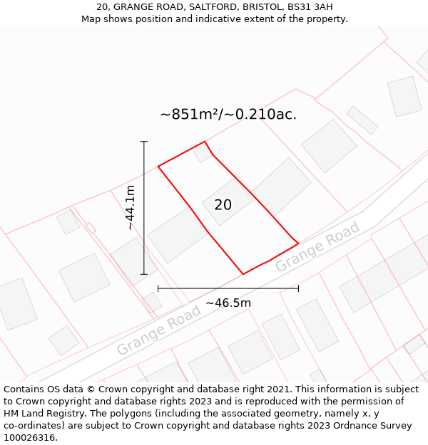 20, GRANGE ROAD, SALTFORD, BRISTOL, BS31 3AH: Plot and title map