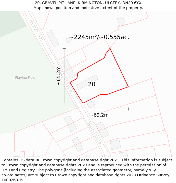 20, GRAVEL PIT LANE, KIRMINGTON, ULCEBY, DN39 6YX: Plot and title map