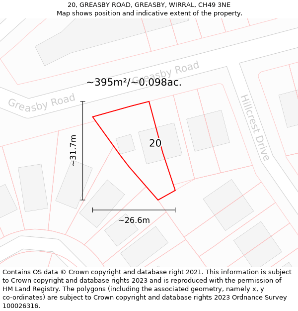 20, GREASBY ROAD, GREASBY, WIRRAL, CH49 3NE: Plot and title map