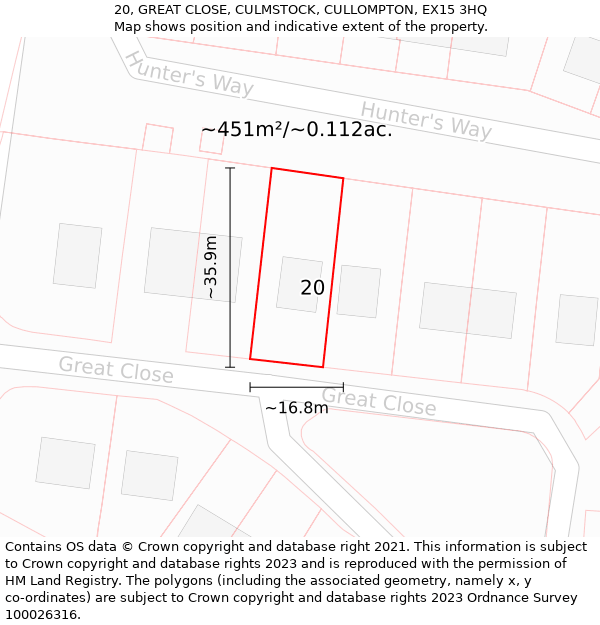 20, GREAT CLOSE, CULMSTOCK, CULLOMPTON, EX15 3HQ: Plot and title map