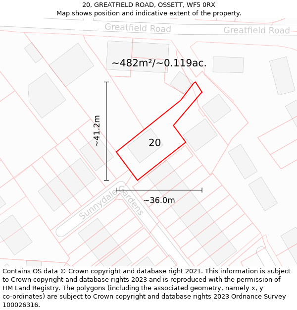 20, GREATFIELD ROAD, OSSETT, WF5 0RX: Plot and title map