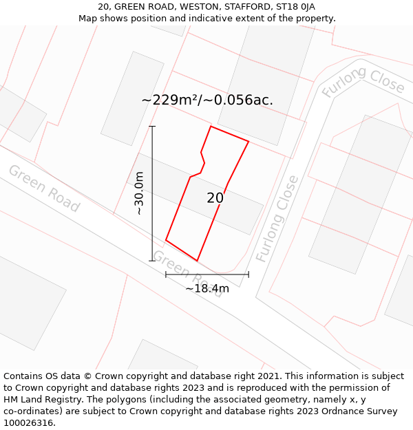 20, GREEN ROAD, WESTON, STAFFORD, ST18 0JA: Plot and title map