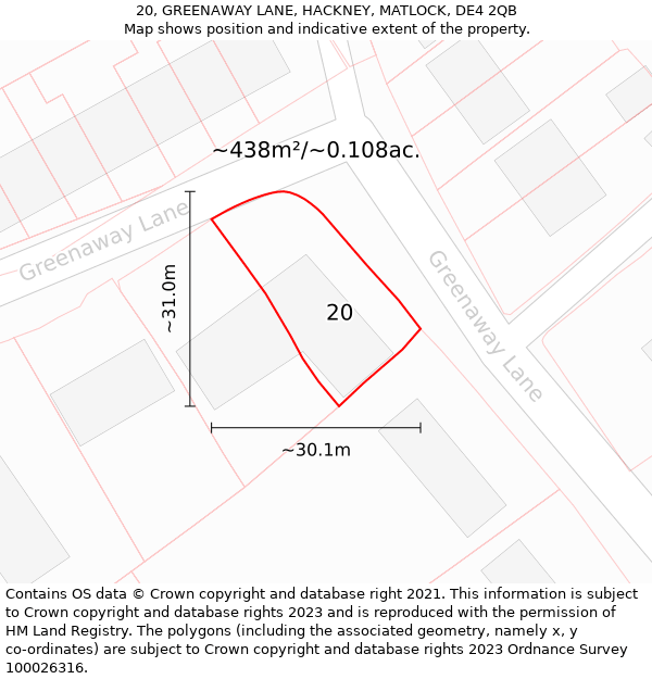 20, GREENAWAY LANE, HACKNEY, MATLOCK, DE4 2QB: Plot and title map