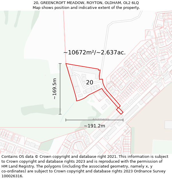 20, GREENCROFT MEADOW, ROYTON, OLDHAM, OL2 6LQ: Plot and title map