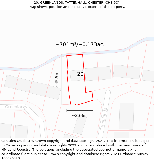 20, GREENLANDS, TATTENHALL, CHESTER, CH3 9QY: Plot and title map