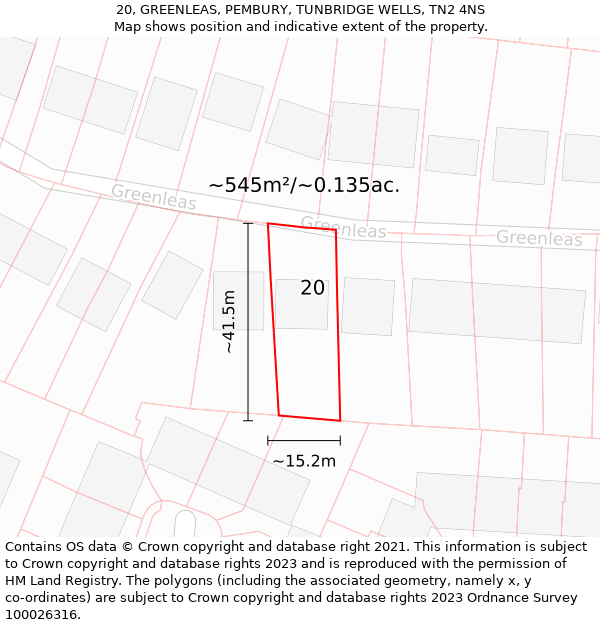 20, GREENLEAS, PEMBURY, TUNBRIDGE WELLS, TN2 4NS: Plot and title map