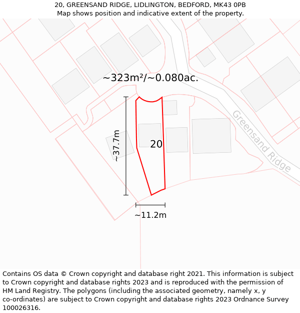 20, GREENSAND RIDGE, LIDLINGTON, BEDFORD, MK43 0PB: Plot and title map