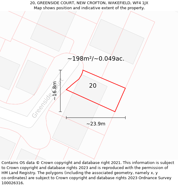 20, GREENSIDE COURT, NEW CROFTON, WAKEFIELD, WF4 1JX: Plot and title map