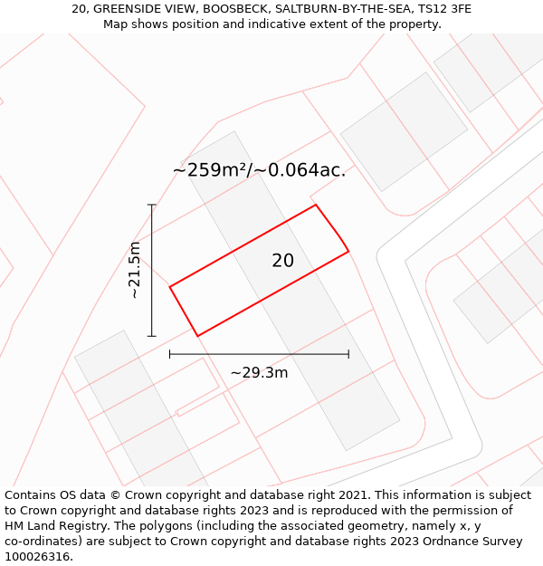 20, GREENSIDE VIEW, BOOSBECK, SALTBURN-BY-THE-SEA, TS12 3FE: Plot and title map