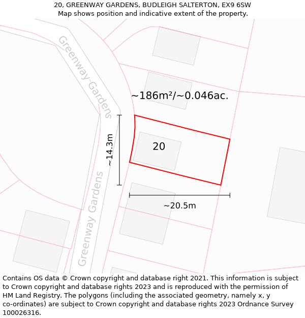 20, GREENWAY GARDENS, BUDLEIGH SALTERTON, EX9 6SW: Plot and title map