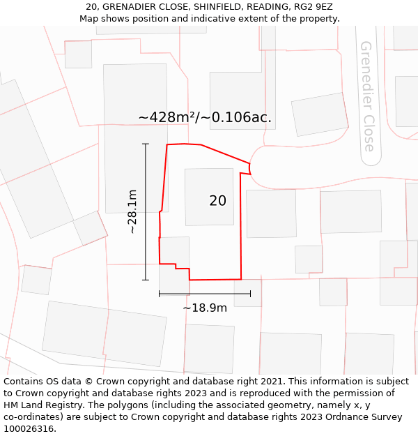 20, GRENADIER CLOSE, SHINFIELD, READING, RG2 9EZ: Plot and title map