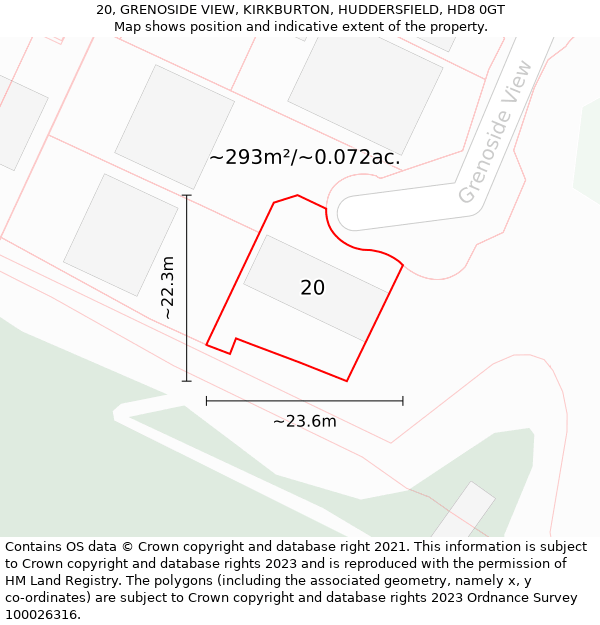 20, GRENOSIDE VIEW, KIRKBURTON, HUDDERSFIELD, HD8 0GT: Plot and title map