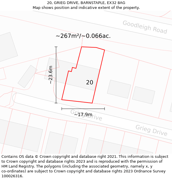 20, GRIEG DRIVE, BARNSTAPLE, EX32 8AG: Plot and title map