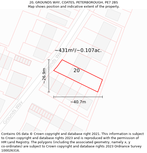 20, GROUNDS WAY, COATES, PETERBOROUGH, PE7 2BS: Plot and title map