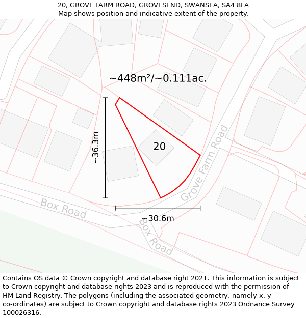 20, GROVE FARM ROAD, GROVESEND, SWANSEA, SA4 8LA: Plot and title map