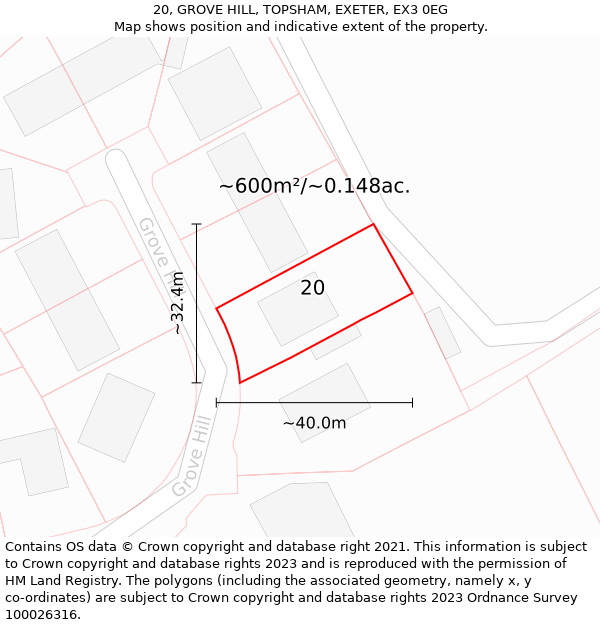 20, GROVE HILL, TOPSHAM, EXETER, EX3 0EG: Plot and title map