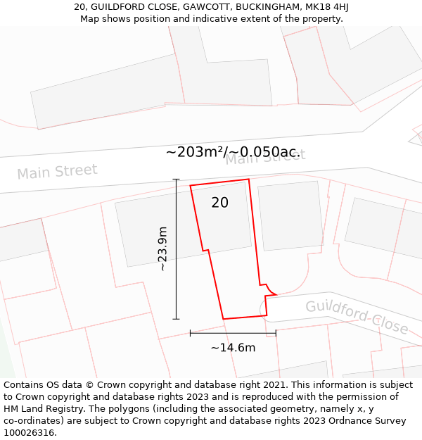 20, GUILDFORD CLOSE, GAWCOTT, BUCKINGHAM, MK18 4HJ: Plot and title map