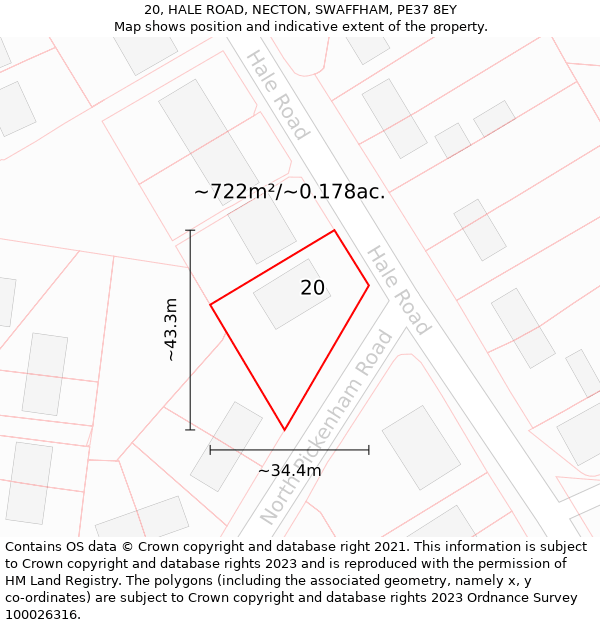 20, HALE ROAD, NECTON, SWAFFHAM, PE37 8EY: Plot and title map