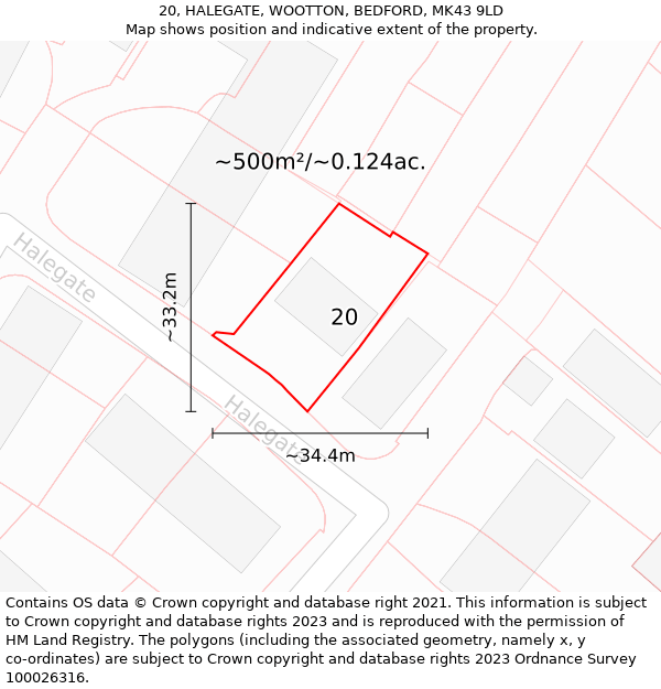 20, HALEGATE, WOOTTON, BEDFORD, MK43 9LD: Plot and title map