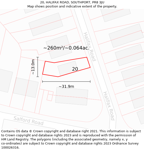 20, HALIFAX ROAD, SOUTHPORT, PR8 3JU: Plot and title map