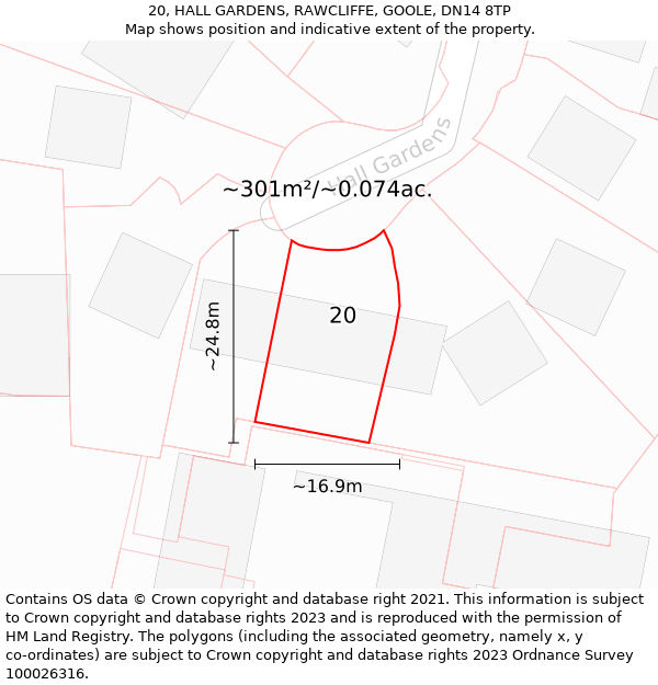 20, HALL GARDENS, RAWCLIFFE, GOOLE, DN14 8TP: Plot and title map