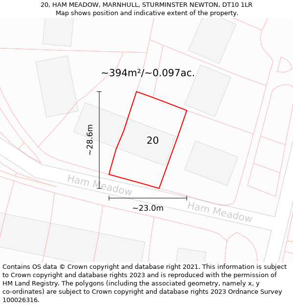 20, HAM MEADOW, MARNHULL, STURMINSTER NEWTON, DT10 1LR: Plot and title map