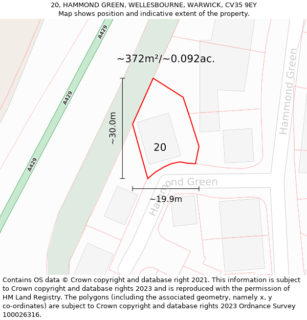 20, HAMMOND GREEN, WELLESBOURNE, WARWICK, CV35 9EY: Plot and title map