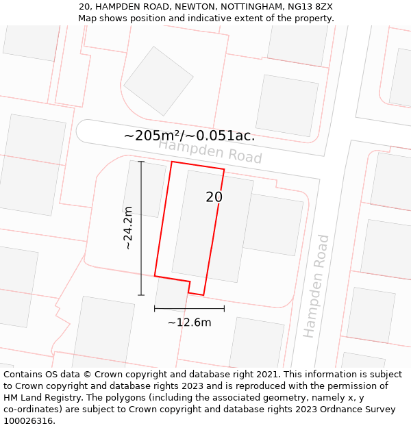 20, HAMPDEN ROAD, NEWTON, NOTTINGHAM, NG13 8ZX: Plot and title map