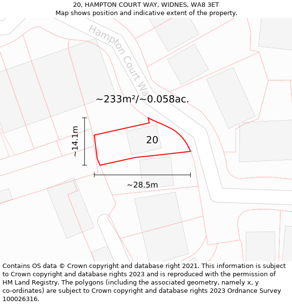 20, HAMPTON COURT WAY, WIDNES, WA8 3ET: Plot and title map