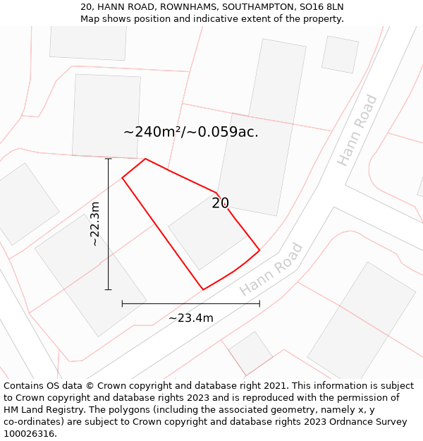 20, HANN ROAD, ROWNHAMS, SOUTHAMPTON, SO16 8LN: Plot and title map